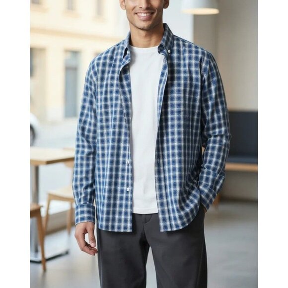 Tommy Hilfiger Slim Fit Blue Plaid Long Sleeve Mens Shirt Size 16.5/34-35 -23Wx2 - Picture 1 of 5